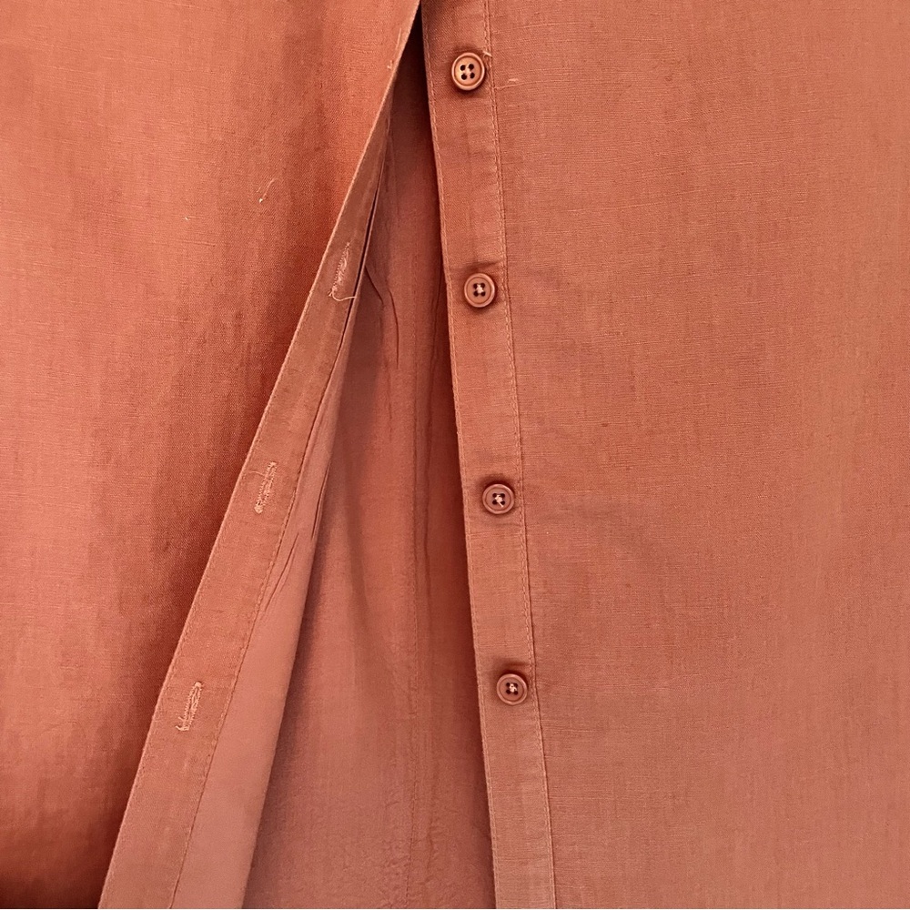 Button-Front A-Line Linen Blend Midi Skirt in a Dusty Rust, Size Small, 70s Vibe - Picture 5 of 8